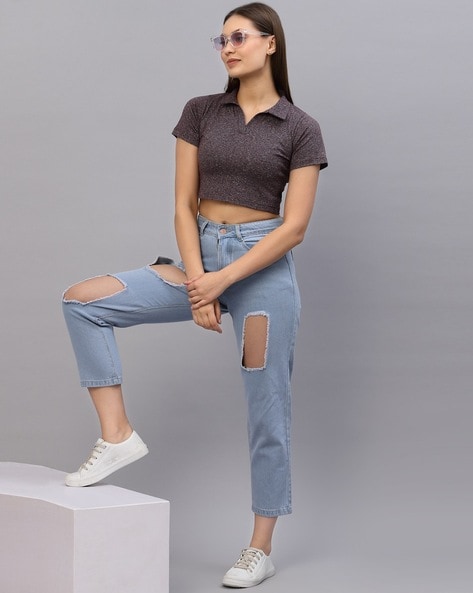 Collar-Neck Crop Top