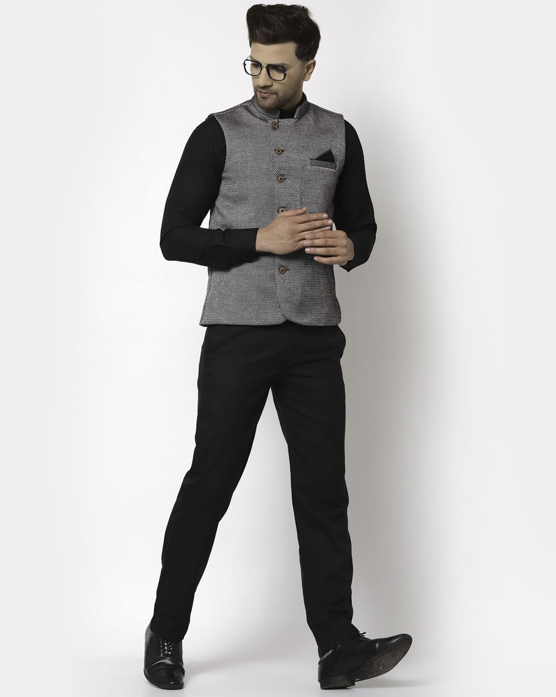 Black Nehru Coat with a Cream Kurta and Trouser Online