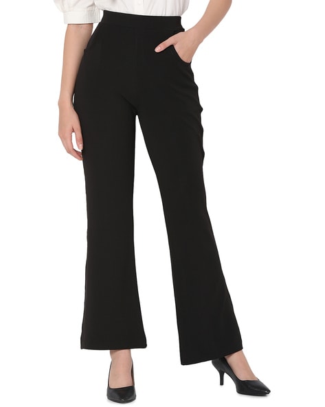 Shop Elegant Bell Bottom Trousers with Pearls Detail Online