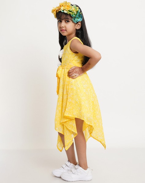 HEYKIDOO Kids Girls Peter Pan Collar Casual Party Frock- Yellow