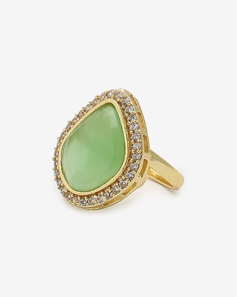 Vintage Sterling Silver Gold Plated Large Green Stone Ring - Unique Gold &  Diamonds