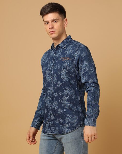 Buy Blue Printed Short Sleeves Denim Shirt for Men-tiepthilienket.edu.vn