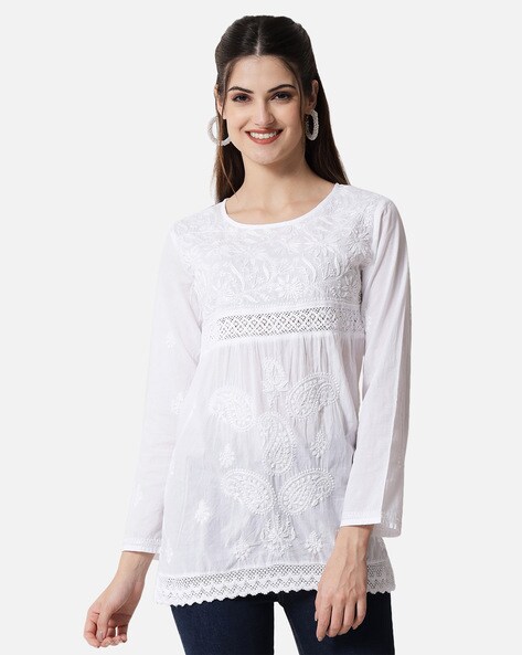 Lakhnavi Fabrics Women's Cotton Kurti (LFUK01a_White_Small) : Amazon.in:  Fashion
