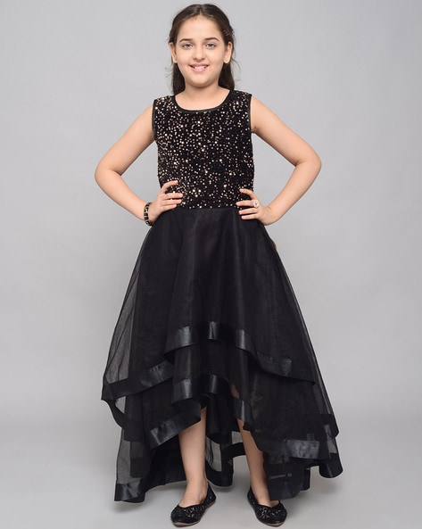 Tip Top Kids 5658 Black Ruffled Tulle High Low Dress - Pink Princess