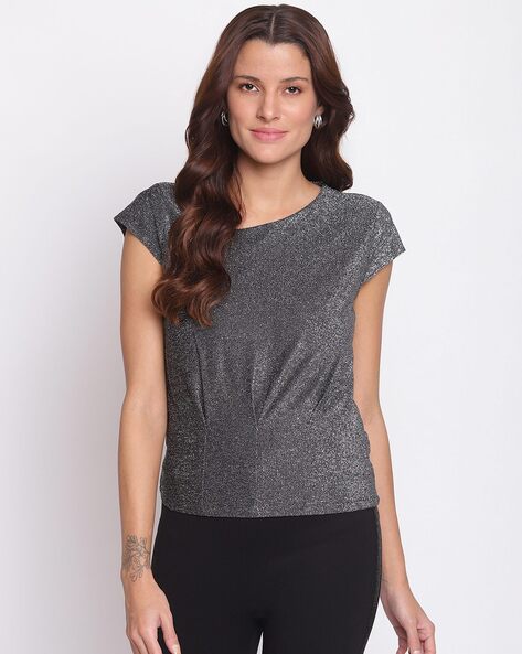 Latin Quarters Glitter Skew-Neck Top