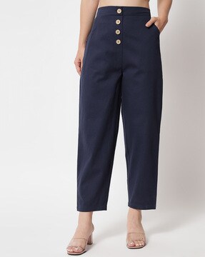 Solid High Rise Waist Pant