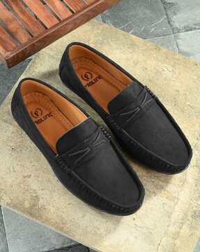 FENTACIA Round Toe Slip-On Loafers Shoes For Men (Black, 10)