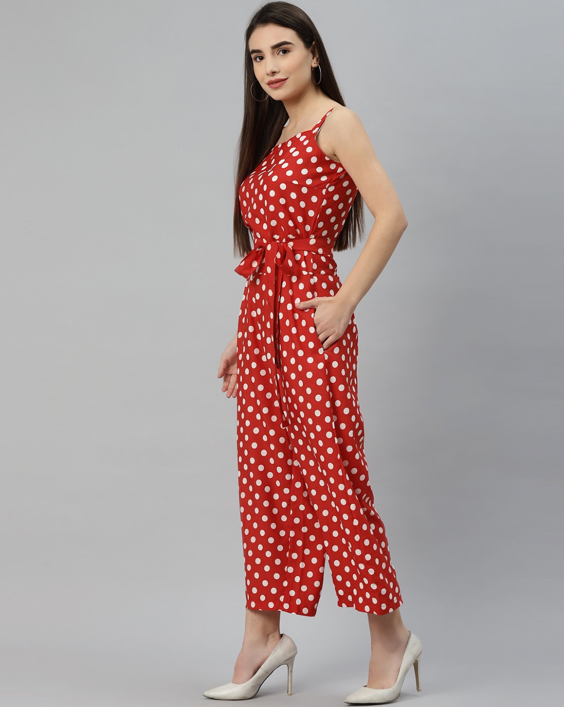 Red Polka Dot Jumpsuit With Ruffle Design, Women Jumpsuit, Ladies Jumpsuits,  जंपसूट - Ekta Clothing Manufacturing, Gurgaon