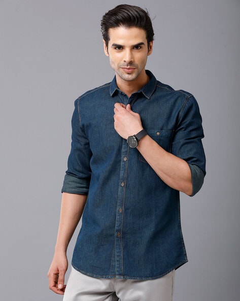 Buy Blue Washed Denim Full Sleeves Shirt for Men-chantamquoc.vn