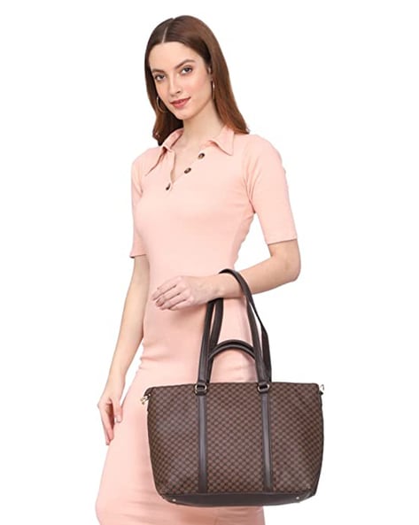 Black tote bag shop with brown straps