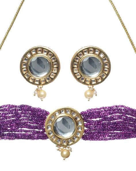 BR Jewellery Purple & Black Color Rose Gold Plated Crystal Necklace  Jewellery Set with Earrings for Women and girls.