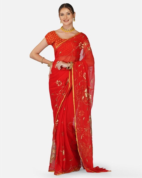 Purple Red Pure Chiffon Saree – Esmerize