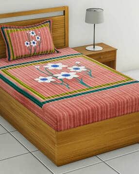 uniqchoice Floral Print Single Size Bedsheet with Pillow Cover-picture-35
