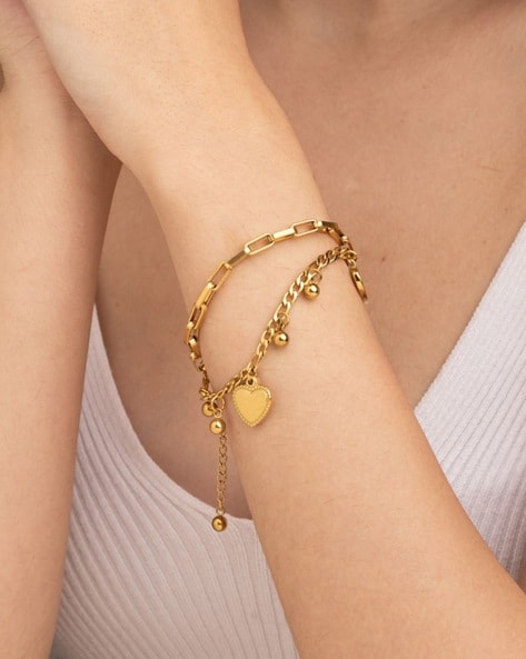 Buy Beautiful Gold Inspired Designer Heart Shaped Bracelet Imitation Jewelry