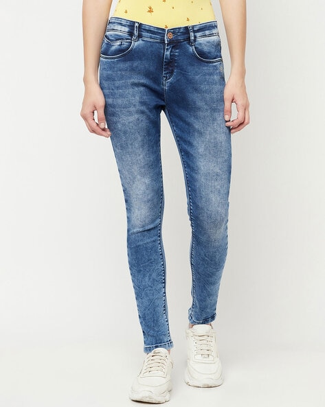 Buy Crimsoune Club Women Blue Super Skinny Fit Mid Rise Mildly Distressed  Jeans - Jeans for Women 9518057 | Myntra