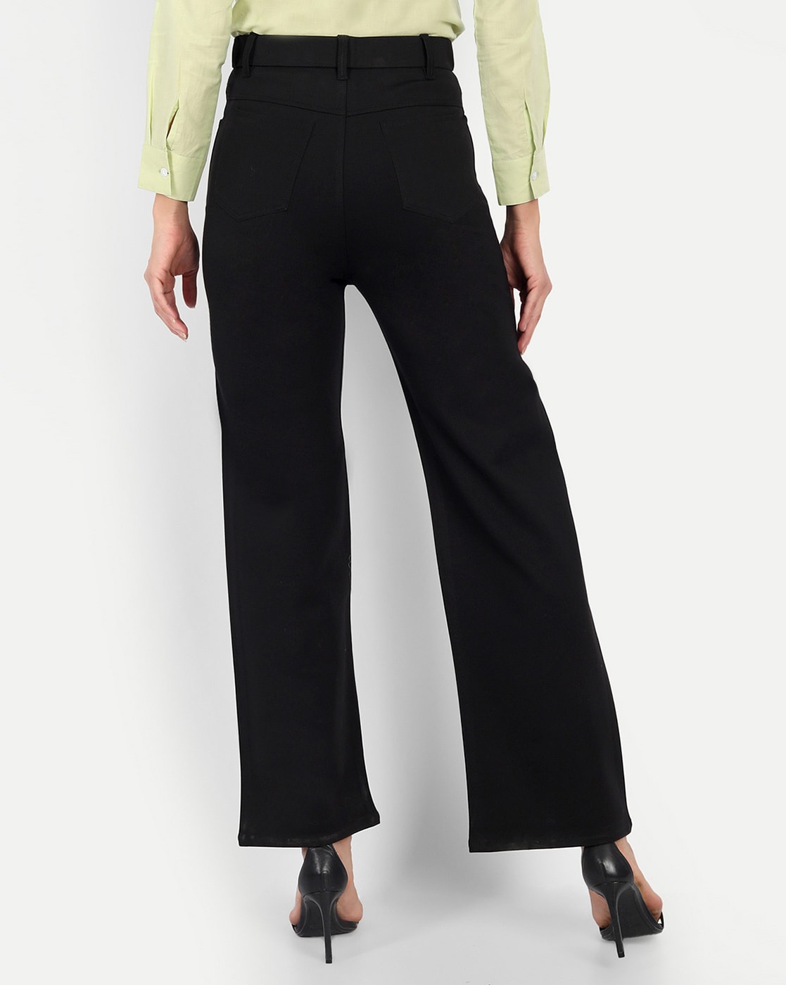 Women Solid Black Cotton Wide Leg Pants