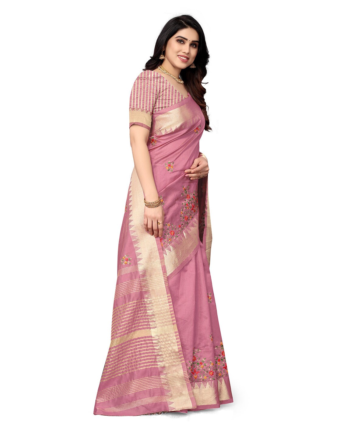 S F Women's Indian Pure Organic Cotton Handloom Silk Saree with Blouse (Pink)  : Amazon.in: Fashion