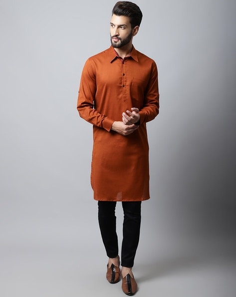 Even Full-Sleeves Kurta with Collar-Neck