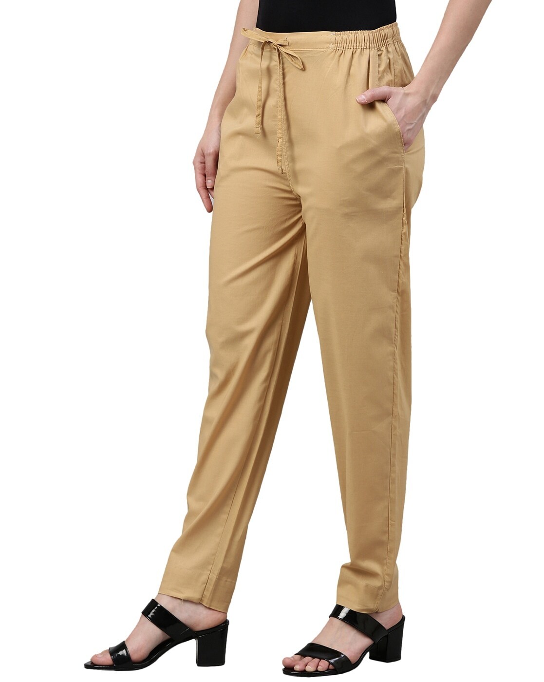 GO COLORS Women's Regular Fit Cotton Pant (8905344044227_Light Beige_2XL) :  : Fashion