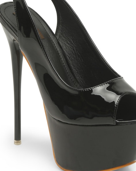 Black open 2025 toe slingback heels