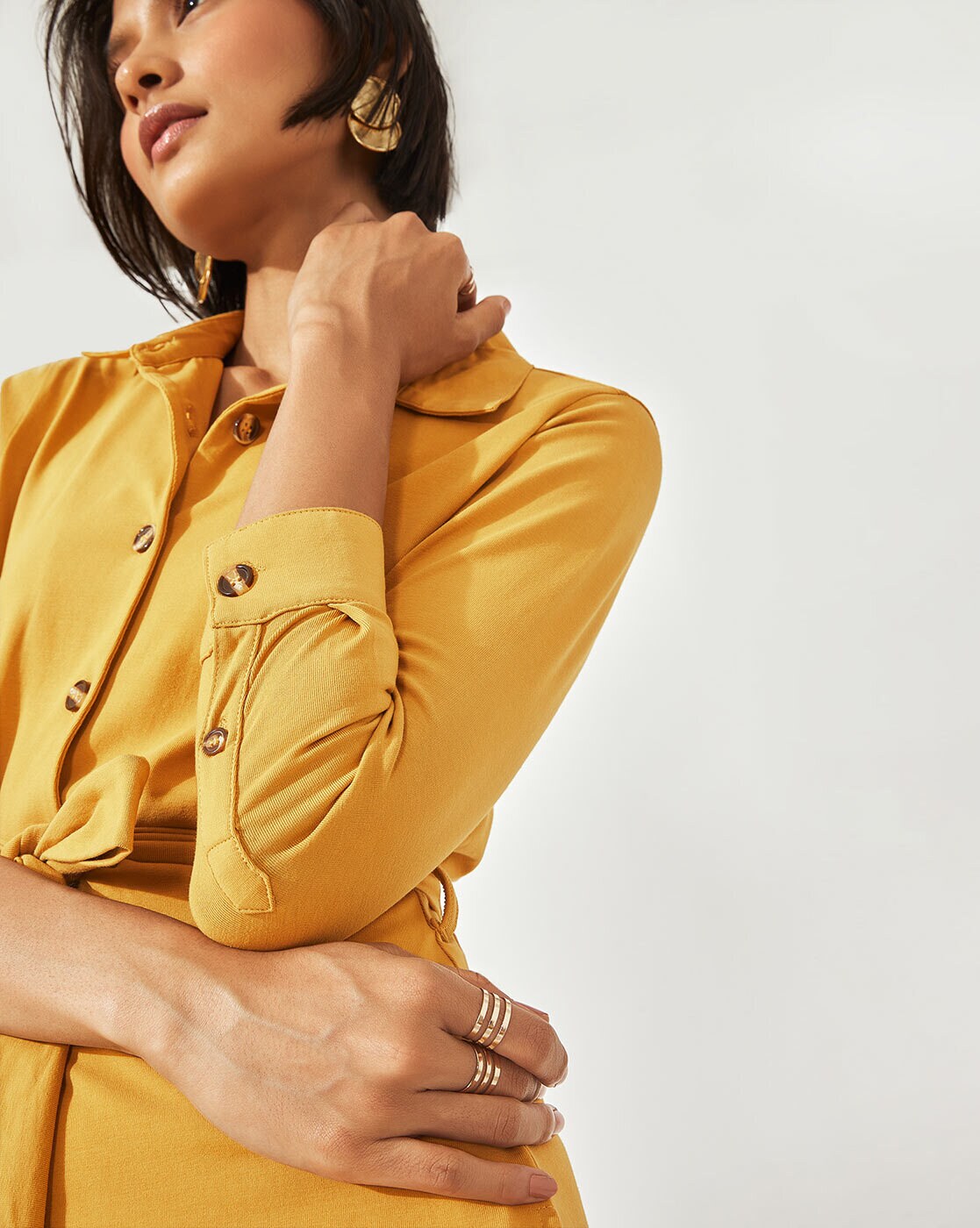 Mustard yellow 2024 button up dress