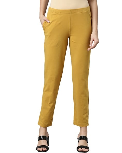 Buy Go Colors Women Solid Mid Rise Cherry Shiny Pants online