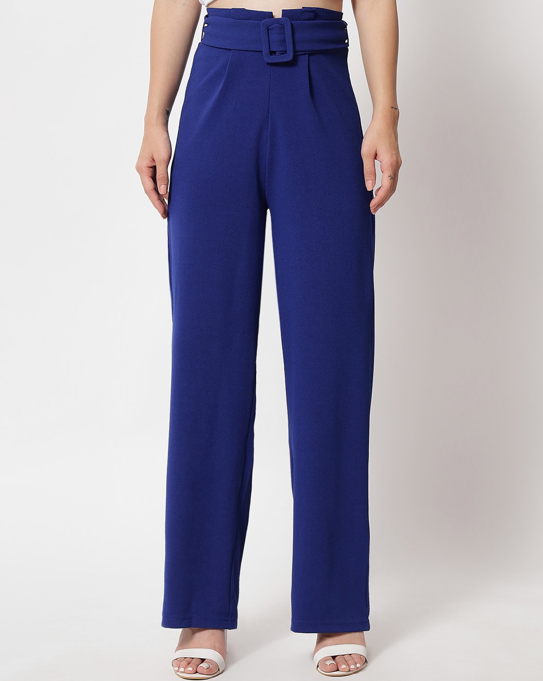 YAS trousers with side zip detail in navy  ASOS