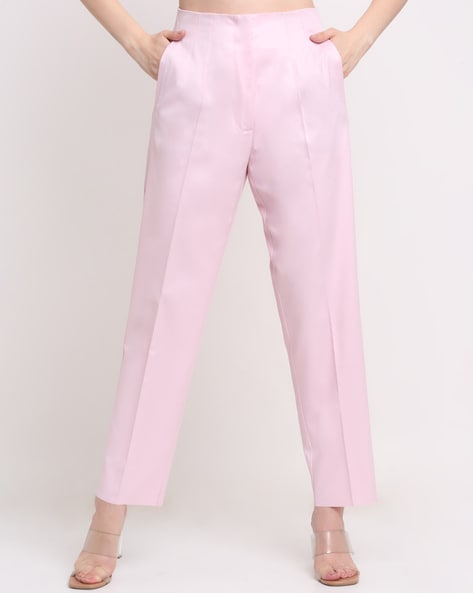 Buy Women Pink Solid Casual Regular Fit Trousers Online - 747009 | Van  Heusen