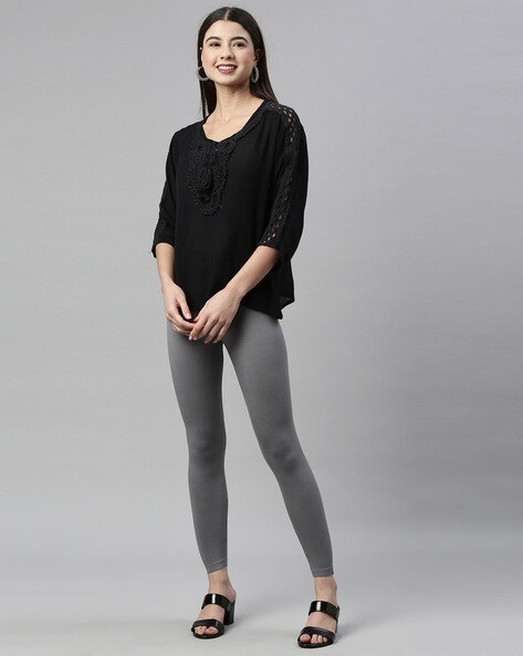 Women Solid Ebony Grey Ankle Length Leggings