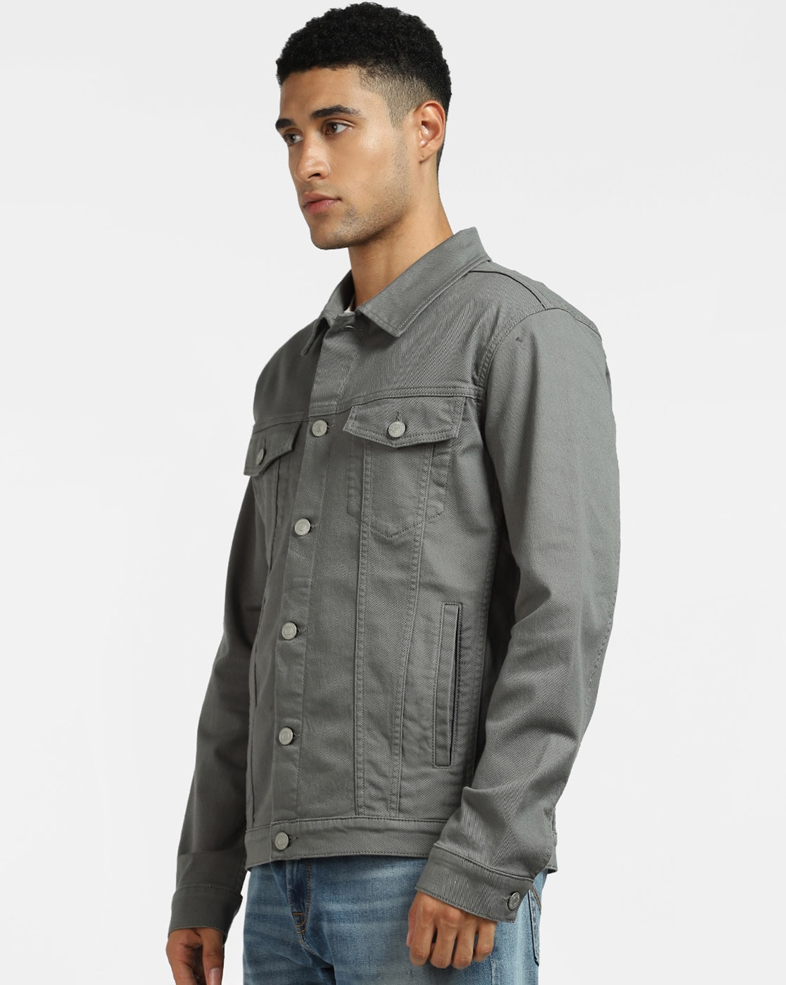 Jack & Jones Men Green Solid Denim Jacket