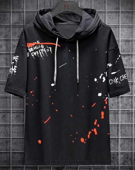 Typographic Print Hooded T-shirt