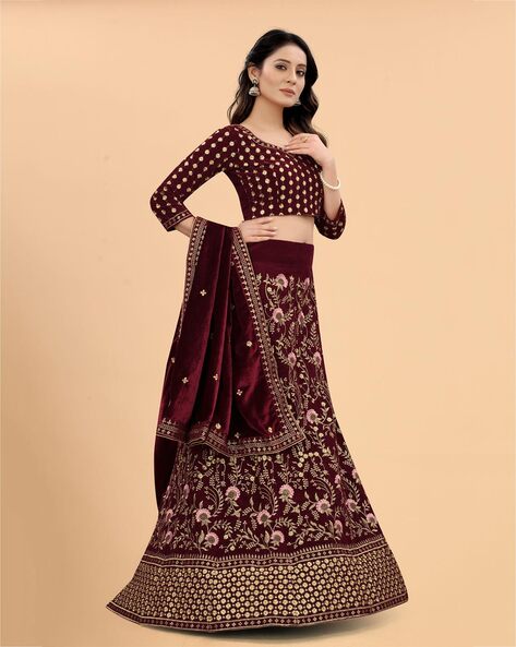 Buy Green & Maroon Lehenga Choli Sets for Women by Globalia Creation Online