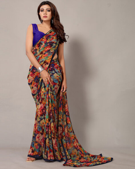 Buy online Multi Coloured Printed Saree Set With Blouse from ethnic wear  for Women by Vkaran for ₹659 at 78% off | 2023 Limeroad.com