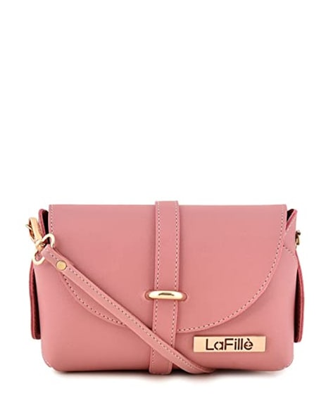 Hot Pink Solid SLING BAG with Striped Strap