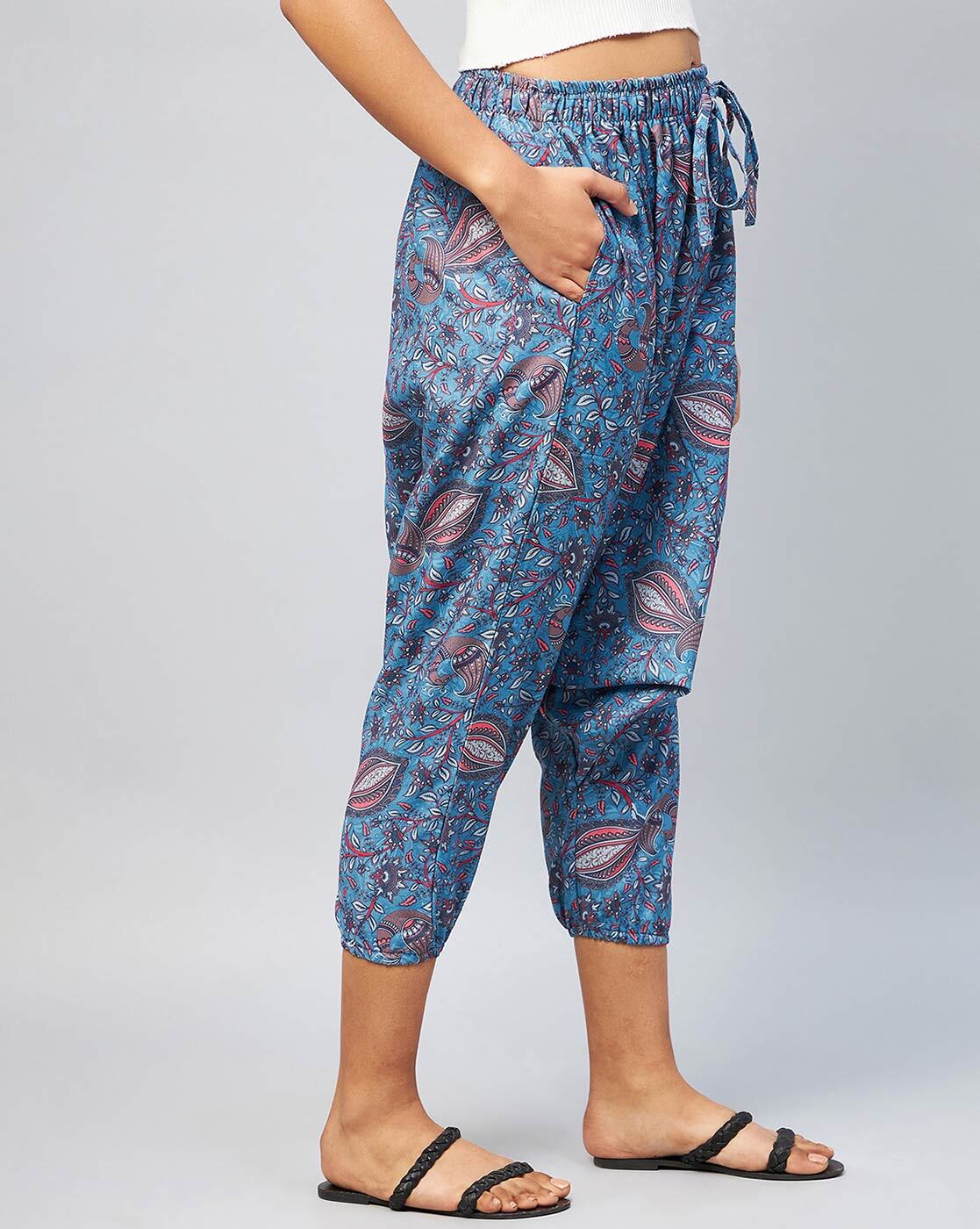 Biba Bottoms Pants and Trousers  Buy Biba Teal Viscose Art Silk Harem Pants  Online  Nykaa Fashion