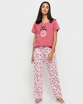 Typographic Print T-shirt & Pyjamas Set-image-20