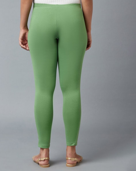 Solid Color Cotton Lycra Leggings in Light Green : BCF103