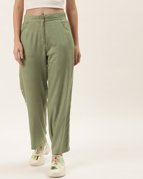 Beige/ Off White High Waist Ankle Length Pants