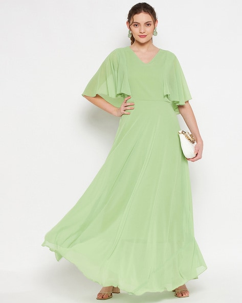 Miss Ethnik Women's Light Green Embroidered Flared Gown 945-Light Green :  Amazon.in: Fashion