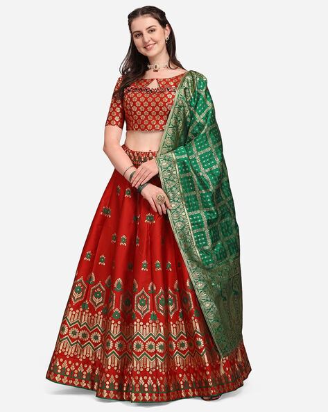 Elegant Red And Green Designer Lehenga Choli