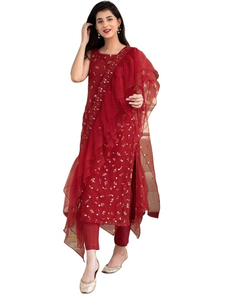 Buy online Red Straight Pant Suit Semi-stitched Suit from Suits & Dress  material for Women by Fashionuma for ₹1469 at 60% off