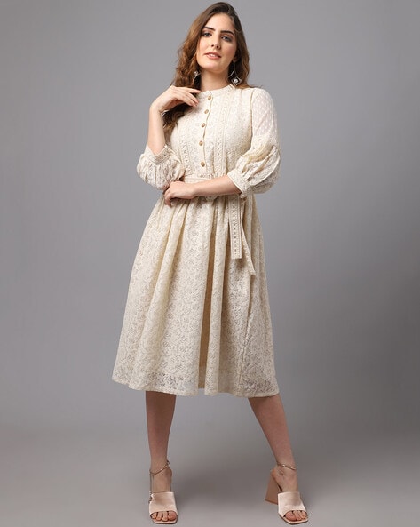 Floral Print Fit & Flare Dress with Waist Tie-Up