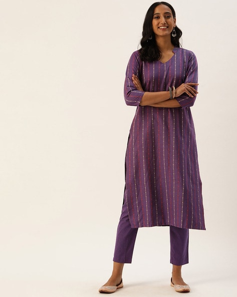 cotton lurex Calf Long Embroidered kurta trouser set Size S36 To 3xl46