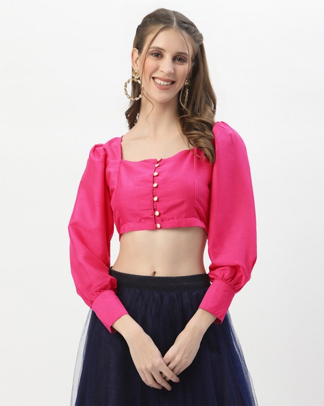 Pink blouse with online puff sleeves