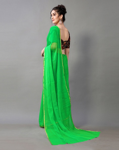 Chiffon Plain Saree In Green Colour - SR5130365