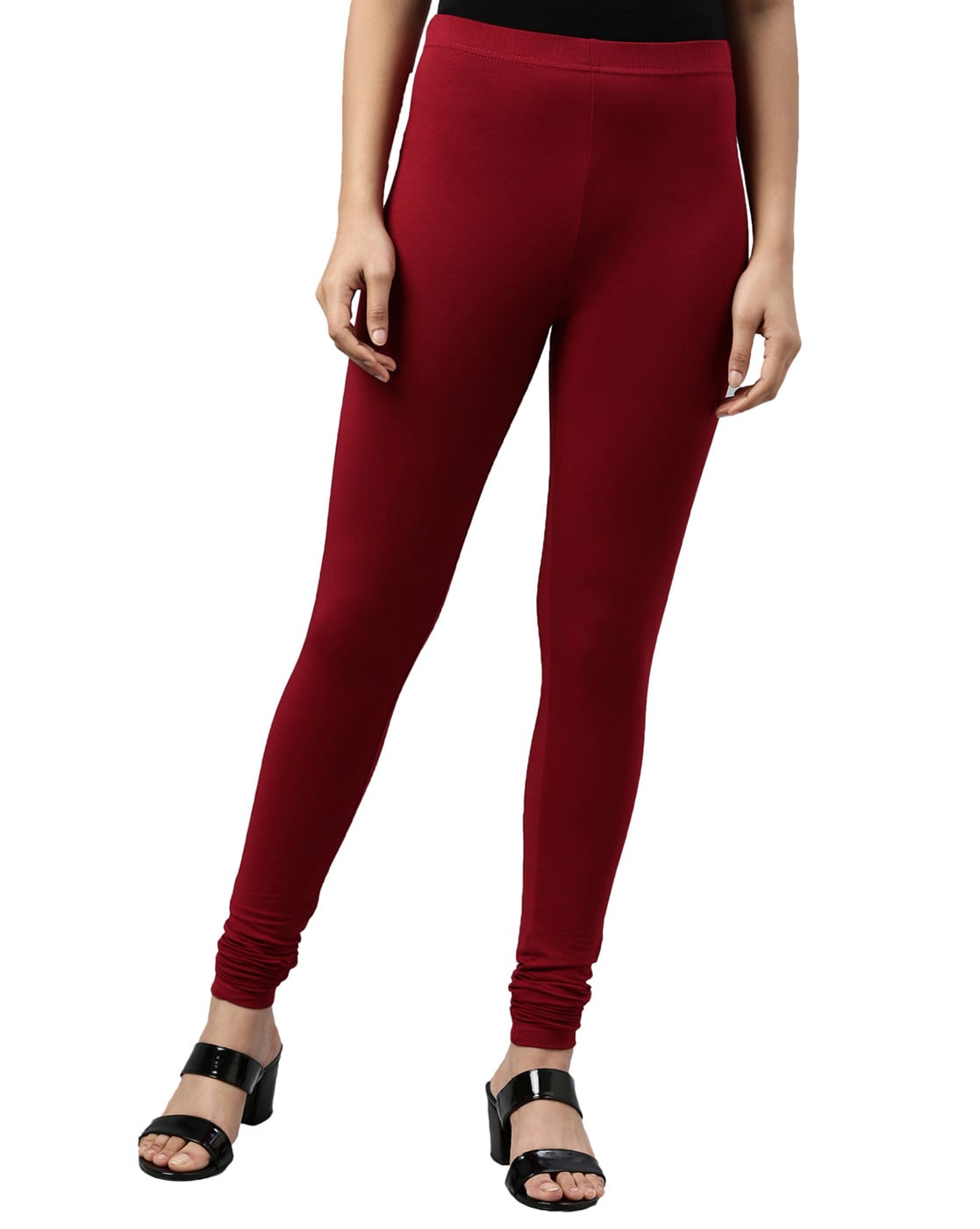 Buy Go Colors Women Red Solid Churidar Length Leggings - Leggings