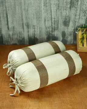 Set of 2 Colourblock Jute Bolster Covers 15" x 30"