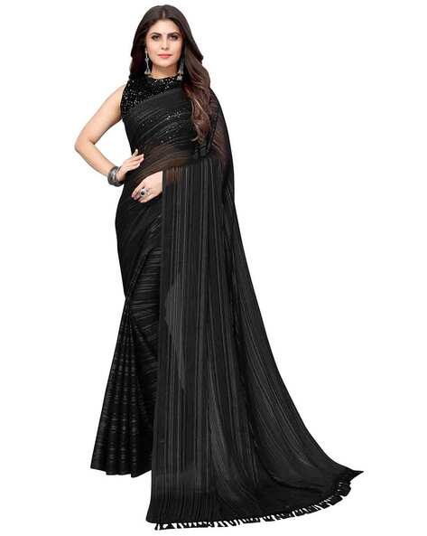 Plain Chiffon Black Party Wear Saree|SARV123015