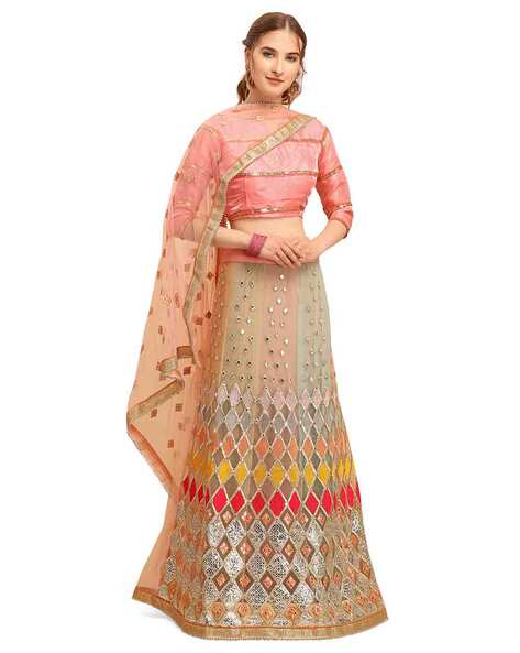 Self Design Semi Stitched Lehenga Choli -Saree