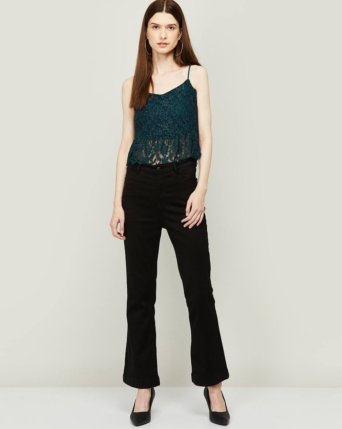 Buy Ginger by Lifestyle Lace Sleeveless Top Online | Ajio.com